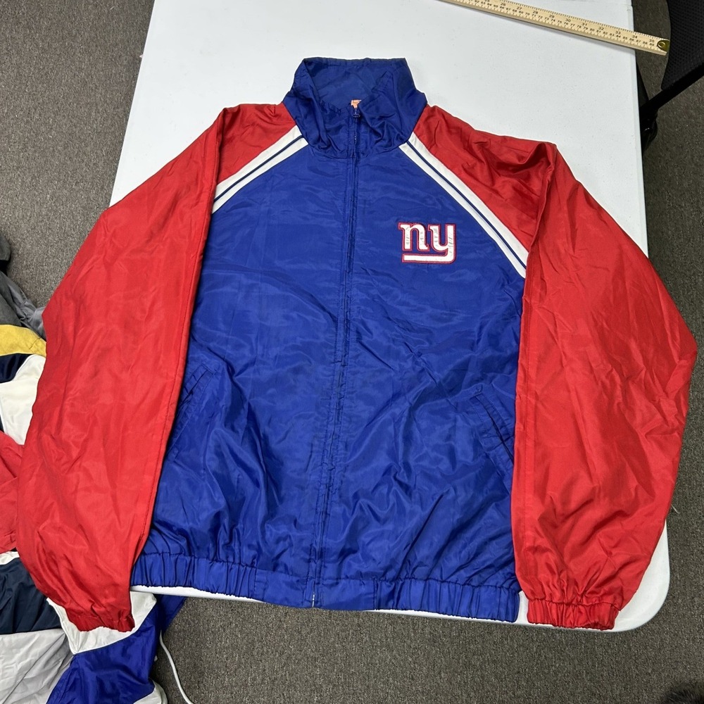 Vintage NFL NY Giants Windbreaker Jacket Mens M Blue Red Full Zip Colorblock